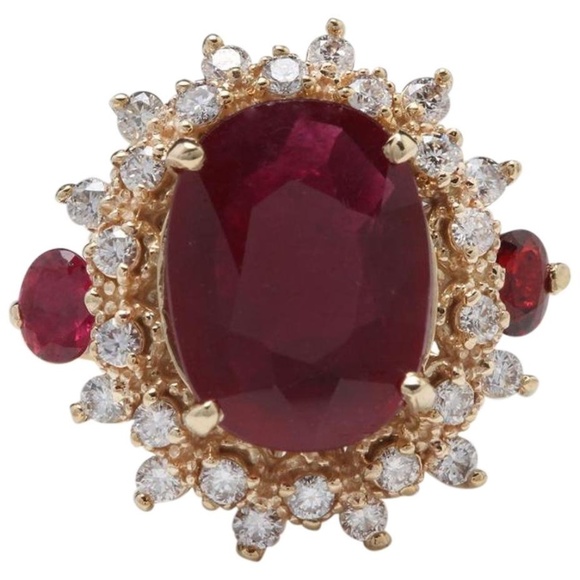 6.00Ct Natural Red Ruby & Diamond 14KY Gold Ring